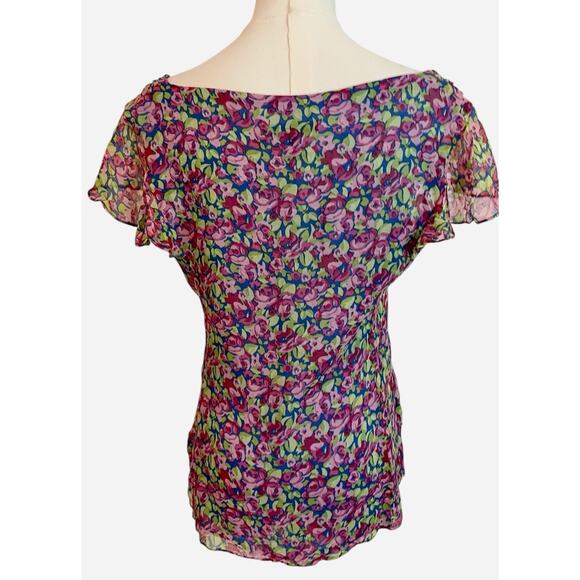 Nanette Lepore Silk Blouse Womens Size 8 Floral Dainty Ruffle Peasant Romantic - Picture 2 of 11